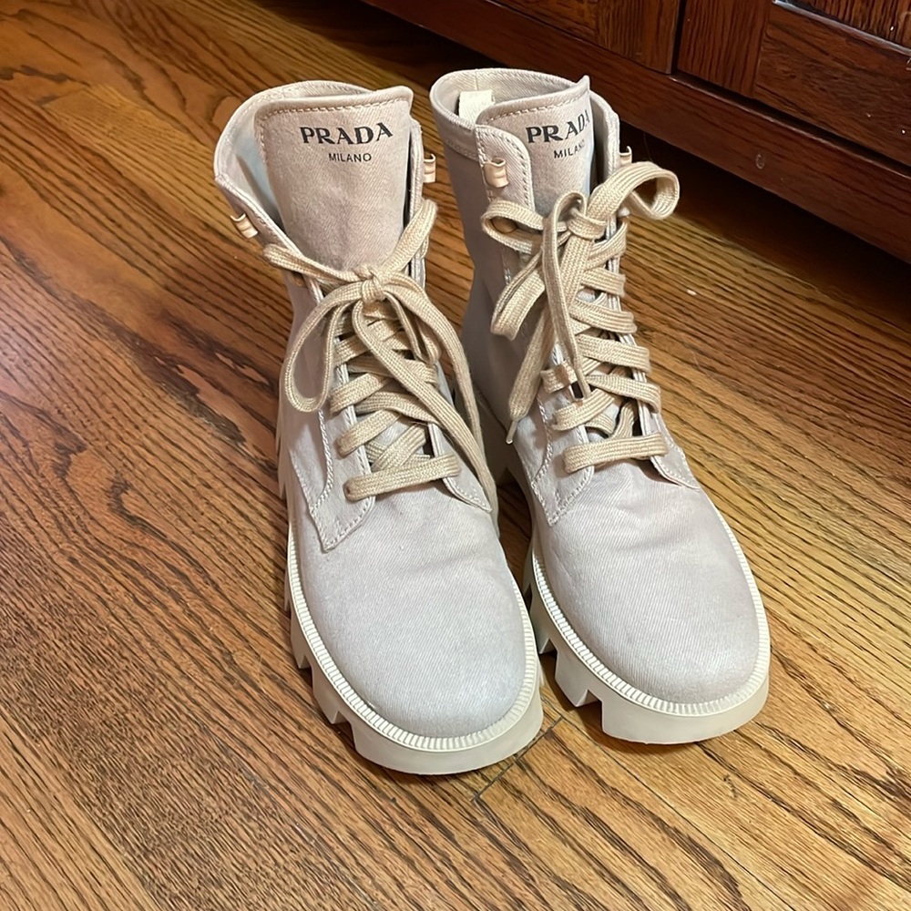 PRADA Canvas Rocksand Combat Boots 38.5